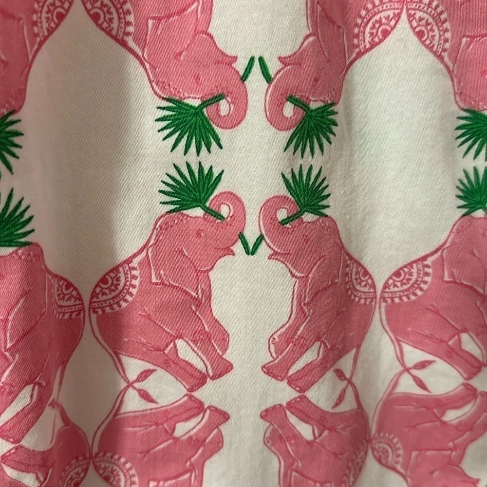 Jaye’s Studio Button Front Sleep Shirt Pink, White&Green Elephant Print Sz Small